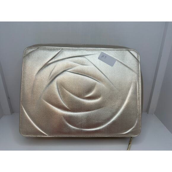 LANCOME Gold Cosmetic Travel Bag Rose Embossed Carry Case Vanity Organizer #3 - Picture 3 of 10